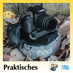Canon DSLR mit Handschlaufe und Polfilter auf Bohnensackstativ
